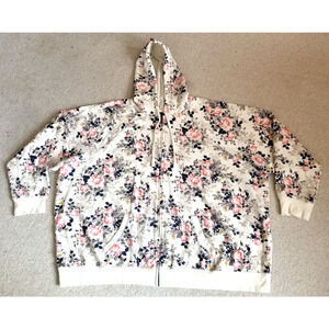 Womens Sweatshirt-TORRID-beige/pink floral cotton knit full-zip hooded-5 (5X)